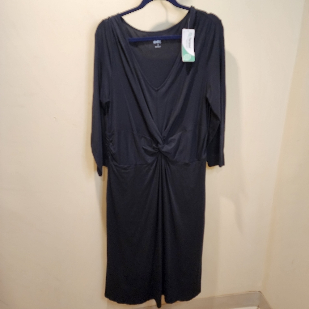 Land's End Women's Long Sleeves Casual Black Cotton Blend  Dress L